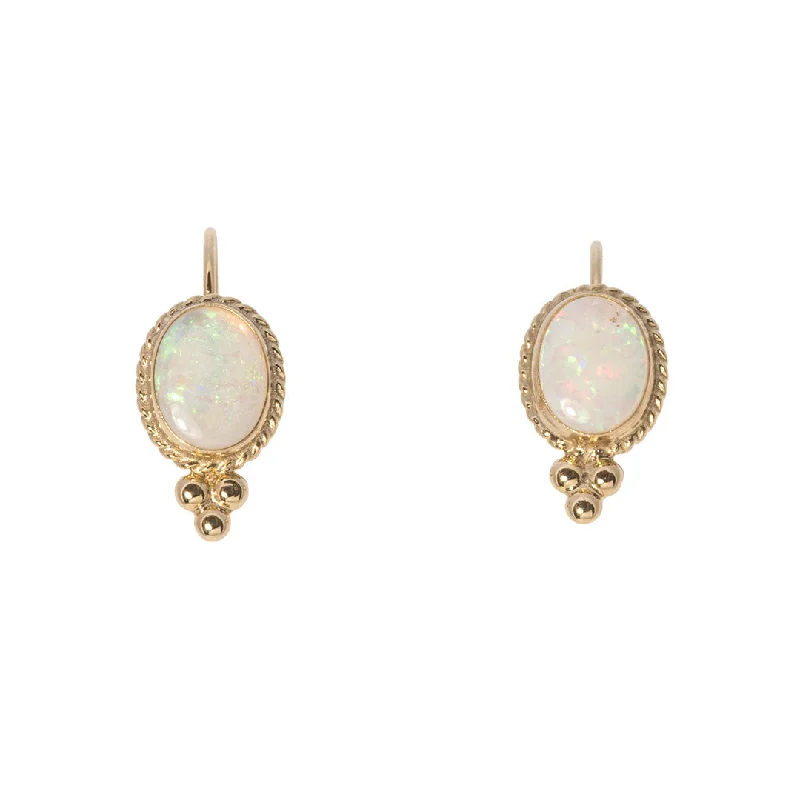 Cabochon Opal 14K Yellow Gold Leverback Earrings