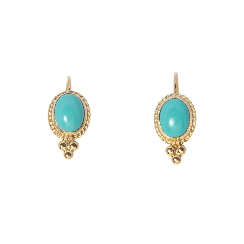 Cabochon Turquoise 14K Yellow Gold Leverback Earrings