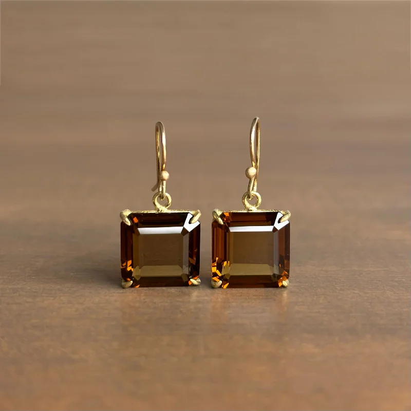 Cognac Quartz Cube Earrings