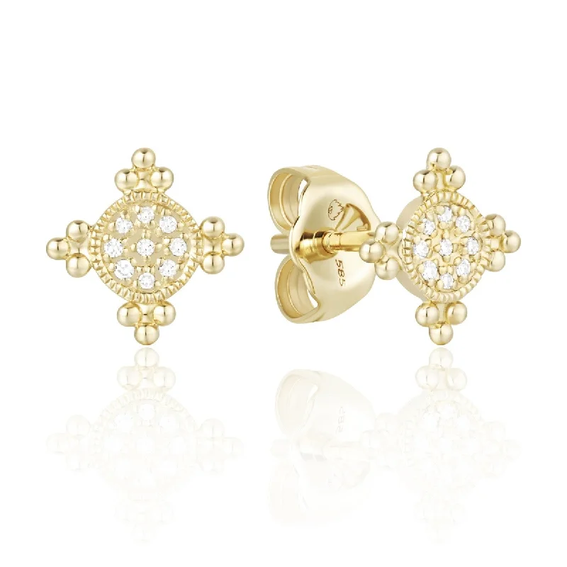 Diamond 14K Yellow Gold Granulation Stud Earrings