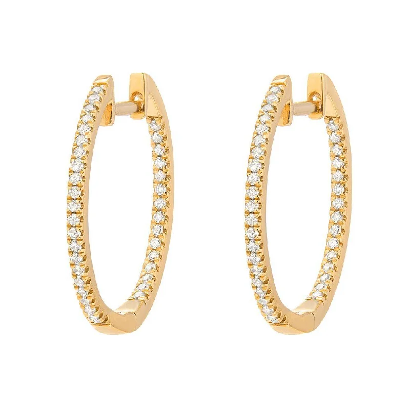 Diamond Inside Out 14K Gold 15mm Large Huggie Earrings