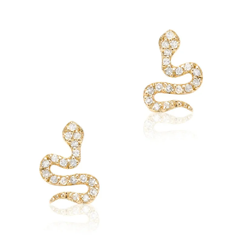 Diamond Pavé Petite Snake 14K Gold Stud Earrings