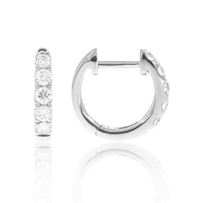 Diamond Single Row 14K White Gold Huggie Earrings