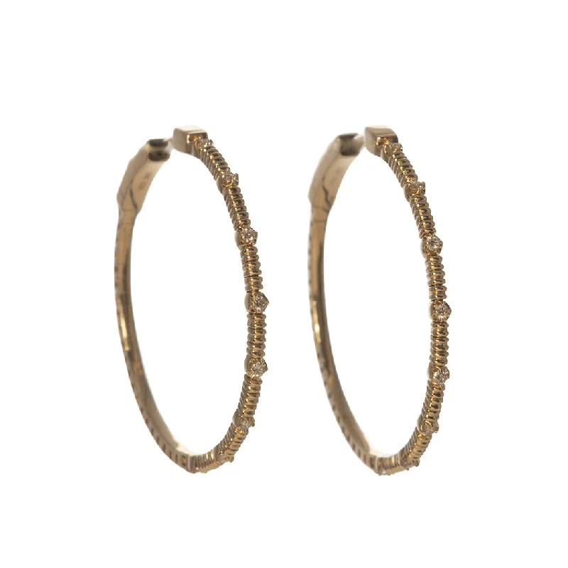 Diamond Station 14K Yellow Gold Flex Hoop Earrings