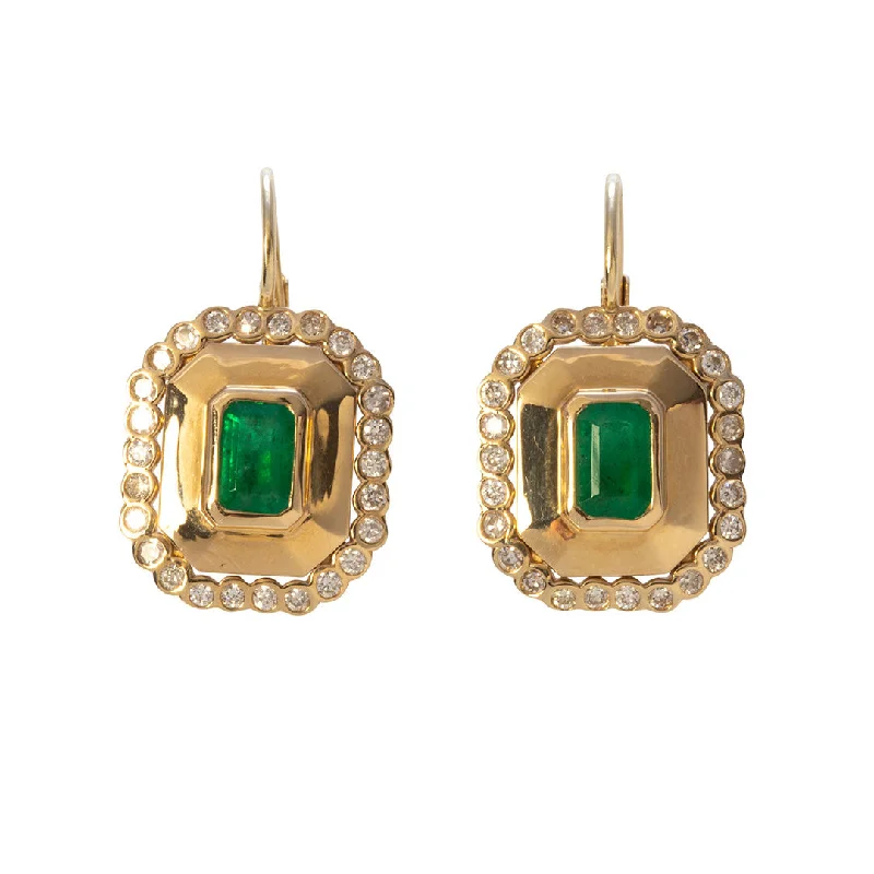 Emerald & Diamond 18K Yellow Gold Leverback Earrings