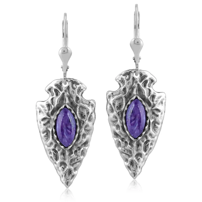 EXCLUSIVELY OURS! Sterling Silver Charoite Fritz Casuse Arrowhead Lever Back Earrings