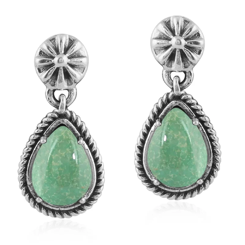 EXCLUSIVELY OURS! Sterling Silver Green Turquoise Pear-Cut Dangle Earrings