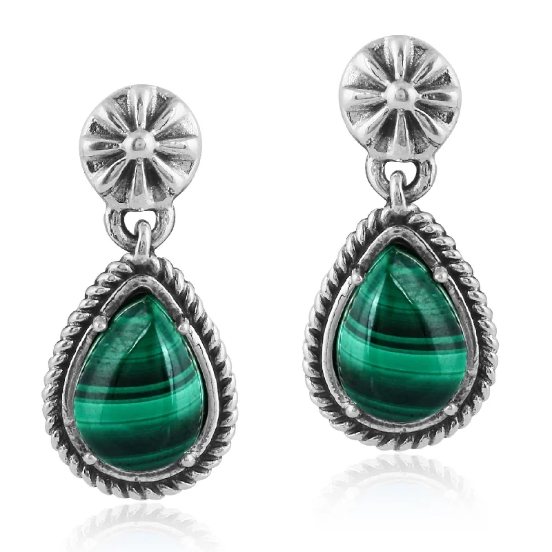 EXCLUSIVELY OURS! Sterling Silver Malachite Pear-Cut Dangle Earrings