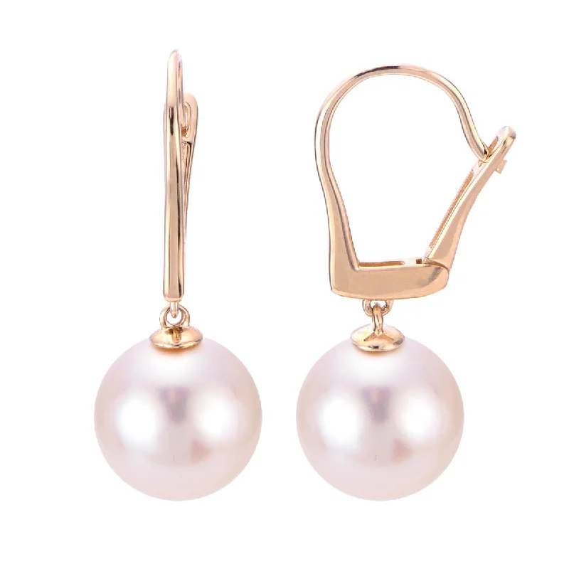 Freshwater Pearl Drop 14K Yellow Gold Leverback Earrings