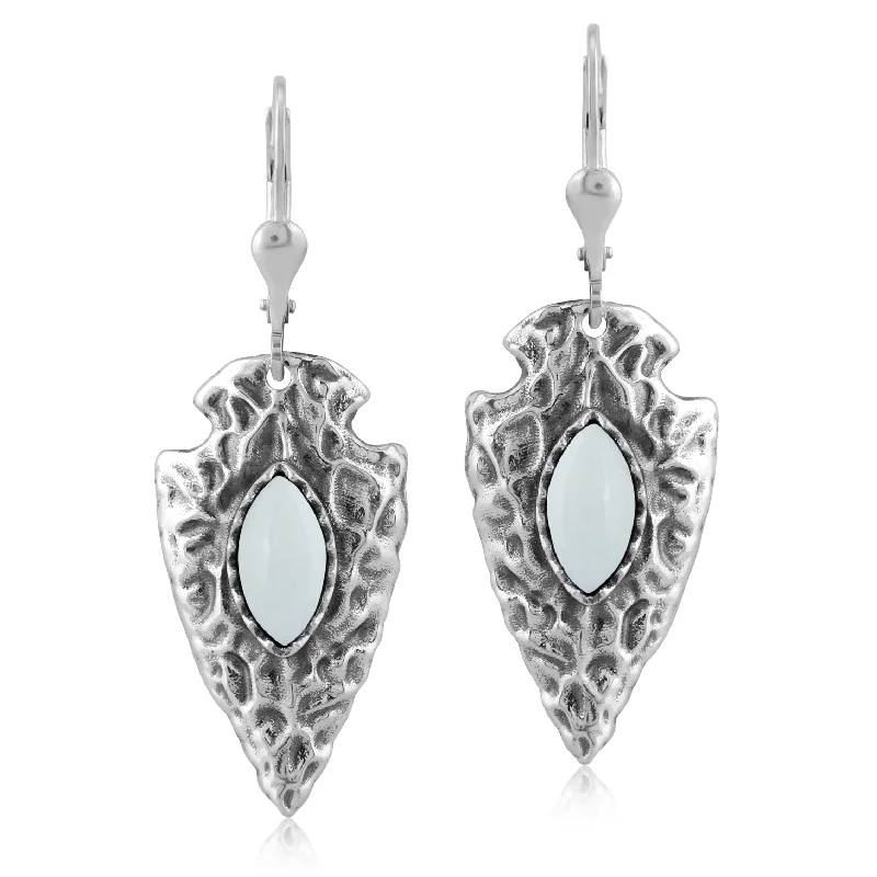 Fritz Casuse Sterling Silver Arrowhead White Agate Gemstone Lever Back Earrings