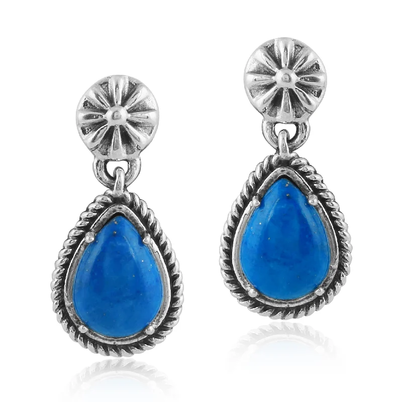 Sterling Silver Genuine Denim Lapis Drop Earrings