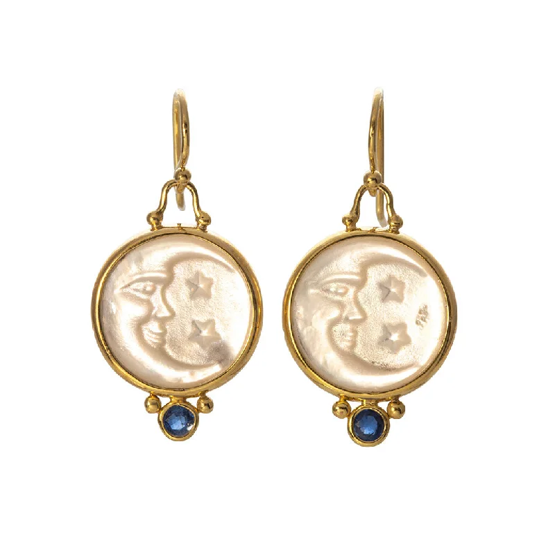 Mazza Mother of Pearl Man in the Moon 14K Gold Earrings