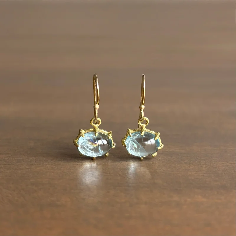 Mini Oval Cabochon Aquamarine Earrings