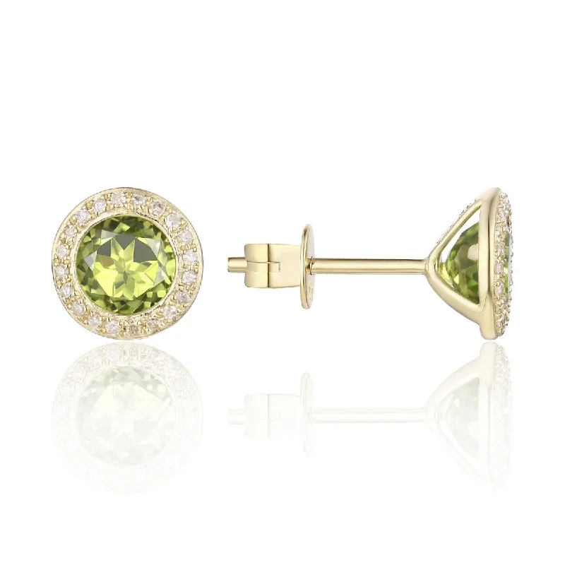 Peridot & Diamond Halo 14K Yellow Gold Martini Stud Earrings