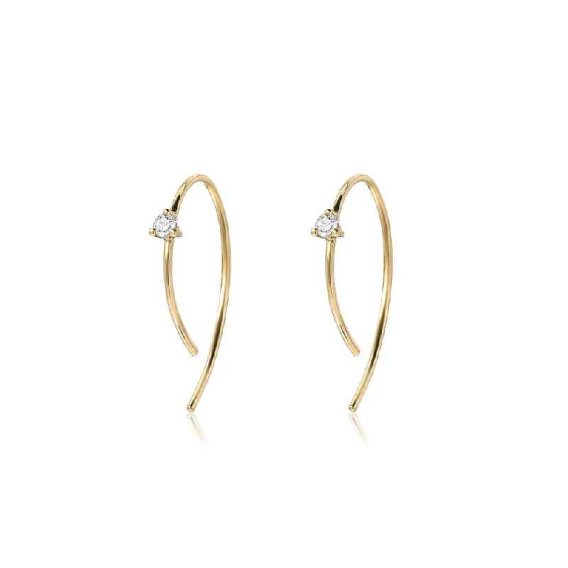 Small Diamond 14K Yellow Gold Open Hoop Earrings