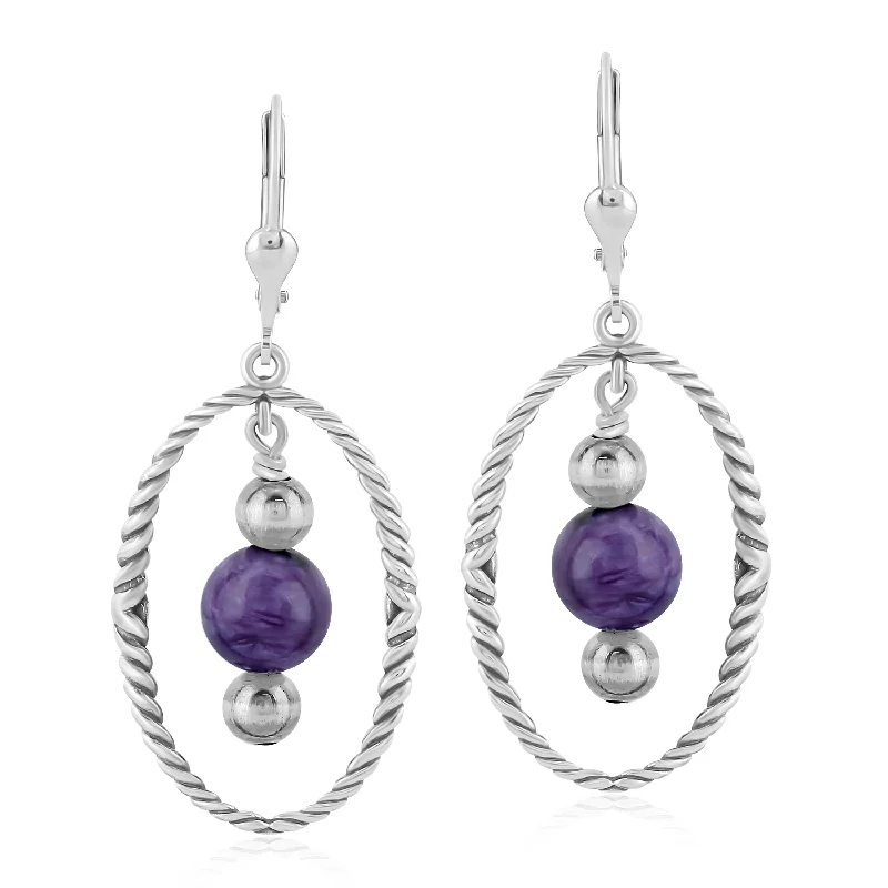 EXCLUSIVELY OURS! Southwestern Sterling Silver Rope and Charoite Bead Drop Earrings