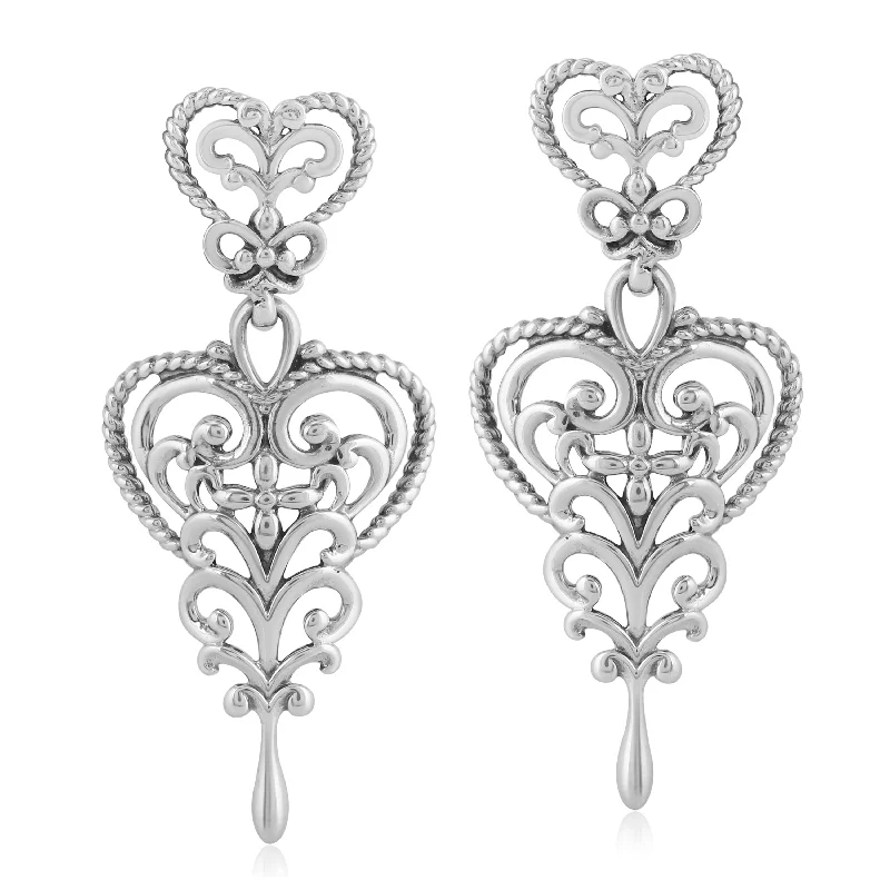 EXCLUSIVELY OURS! Sterling Silver Double Filigree Heart Drop Earrings