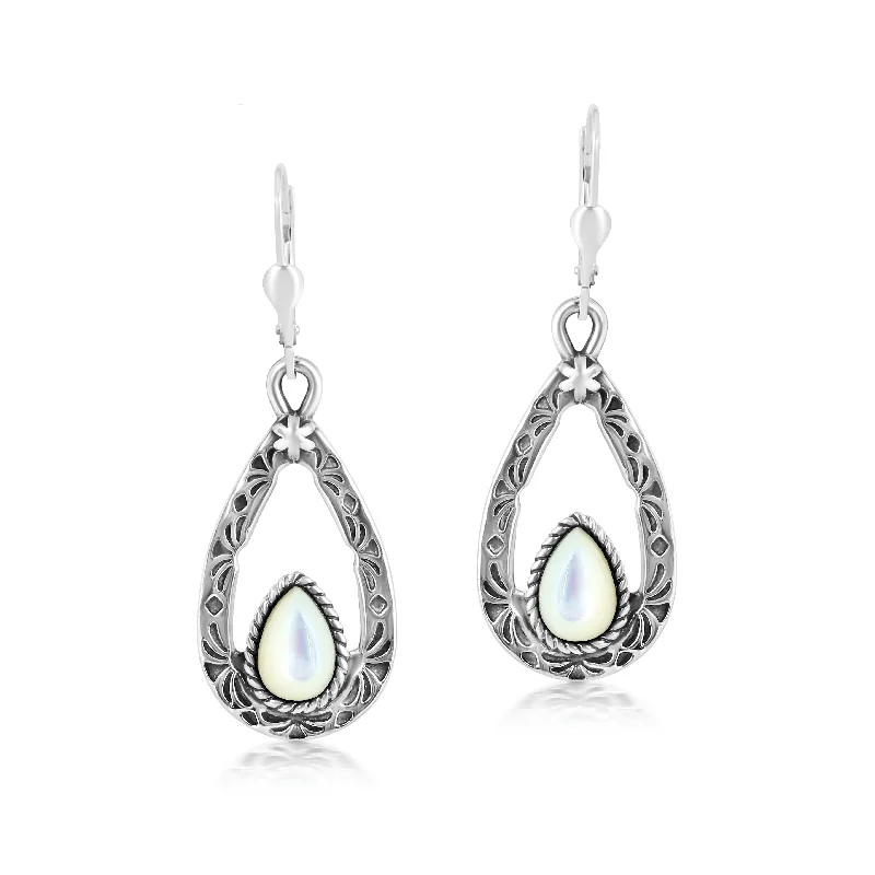 EXCLUSIVELY OURS! Sterling Silver White Mother of Pearl Pear Shaped Dangle Earrings