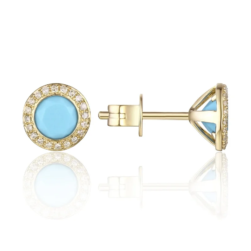 Turquoise & Diamond Halo 14K Yellow Gold Martini Stud Earrings