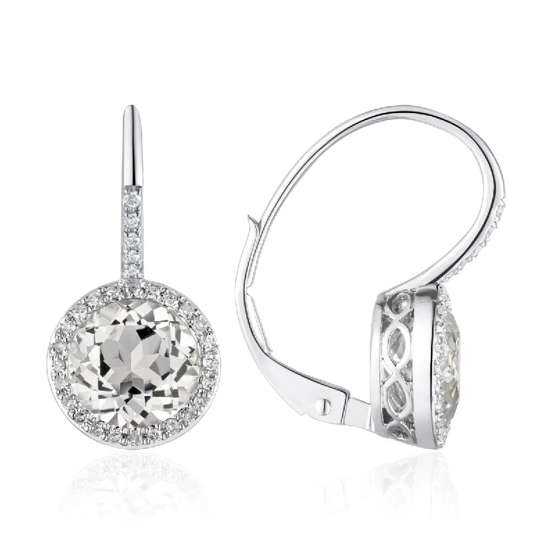 White Topaz & Diamond 14K White Gold Leverback Earrings