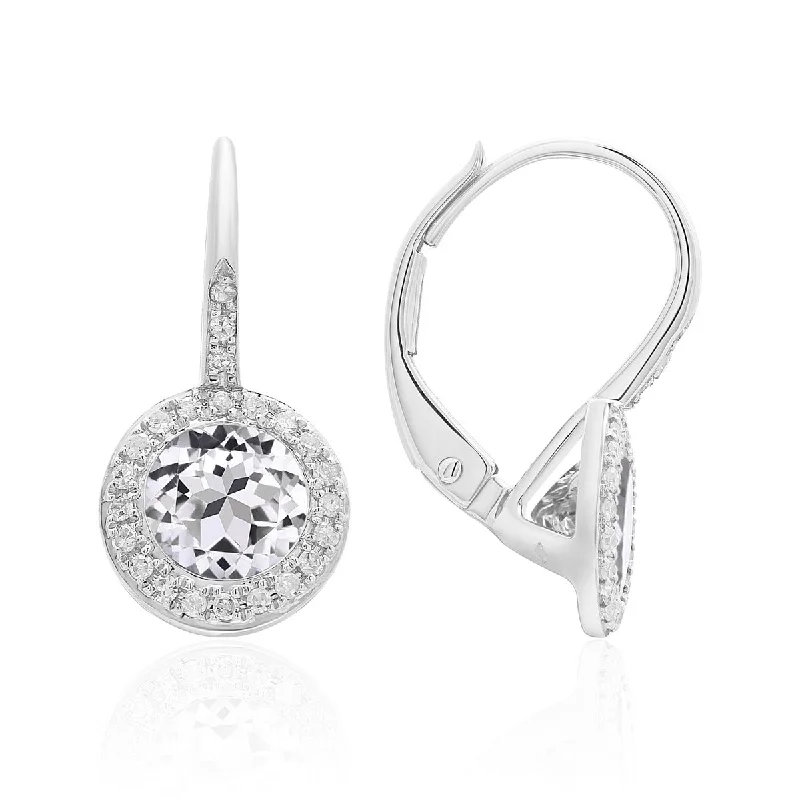 White Topaz & Diamond 14K White Gold Martini Leverback Earrings