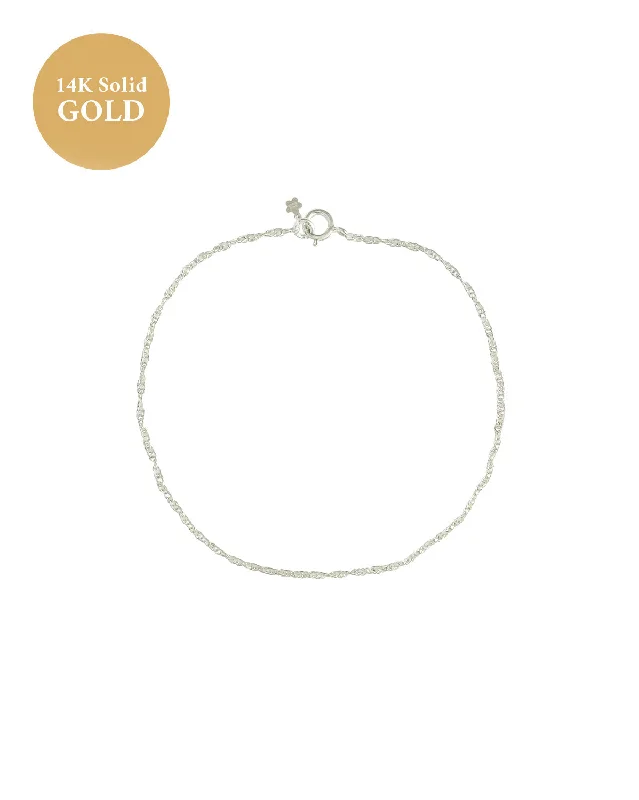 14K White Solid Gold Hong Rope Bracelet