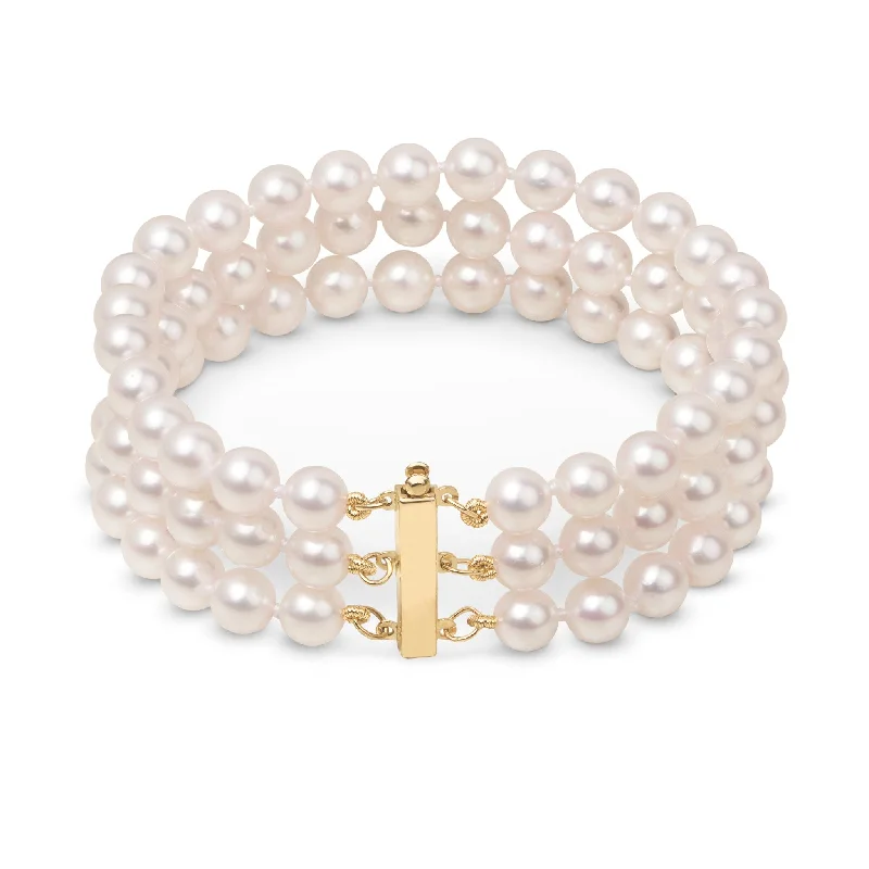 6.0-6.5 mm Triple Strand White Akoya AAA Pearl Bracelet