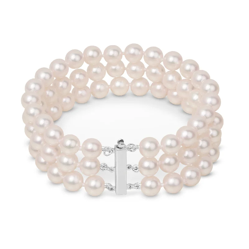 6.5-7.0 mm Triple Strand White Akoya AAA Pearl Bracelet