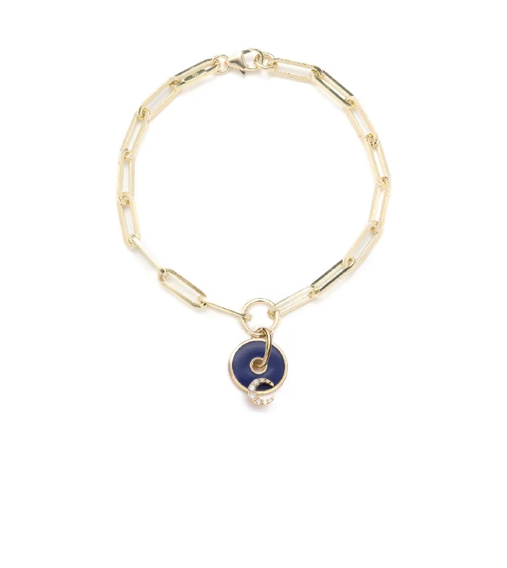 Blue Crescent- Karma : Disk Classic Fob Clip Chain Bracelet