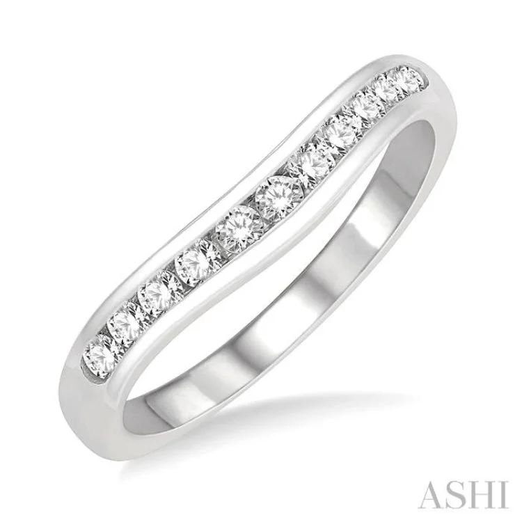 1/3 Ctw Round Cut Diamond Inlay Wedding Band in 14K White Gold