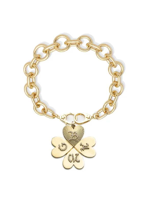 Custom Four Heart Clover - True Love : Oversized Round Link Sister Hooks Bracelet