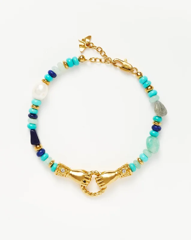 Harris Reed In Good Hands Beaded Gemstone Bracelet | 18ct Gold Plated/Turquoise, Lapis & Pearl