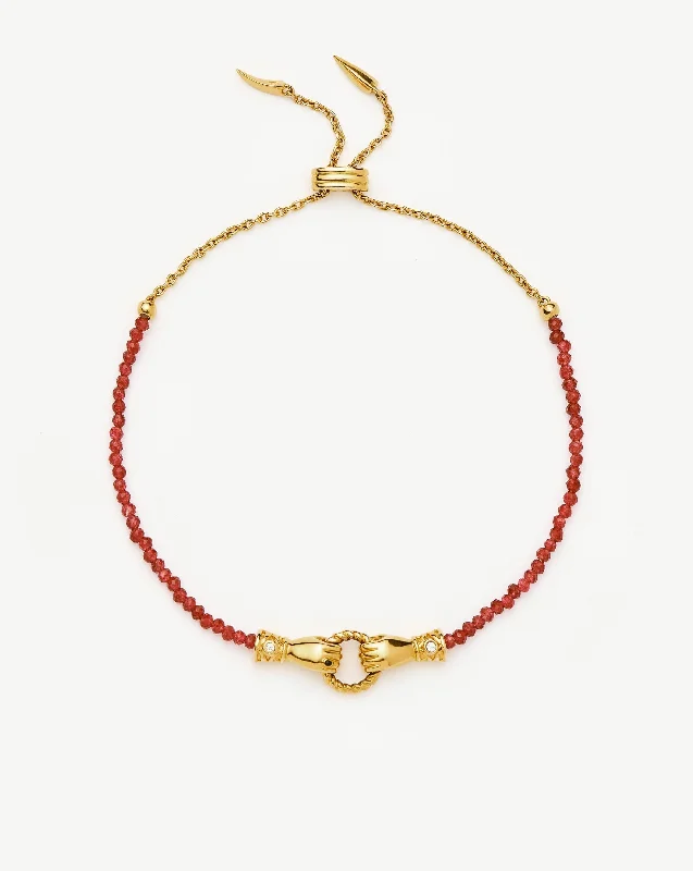 Harris Reed In Good Hands Gemstone Slider Bracelet | 18ct Gold Plated/Red Quartz