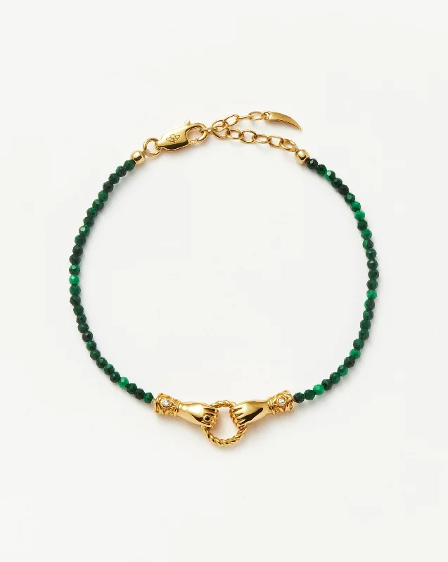 Harris Reed In Good Hands Mini Beaded Gemstone Bracelet | 18ct Gold Plated/Malachite