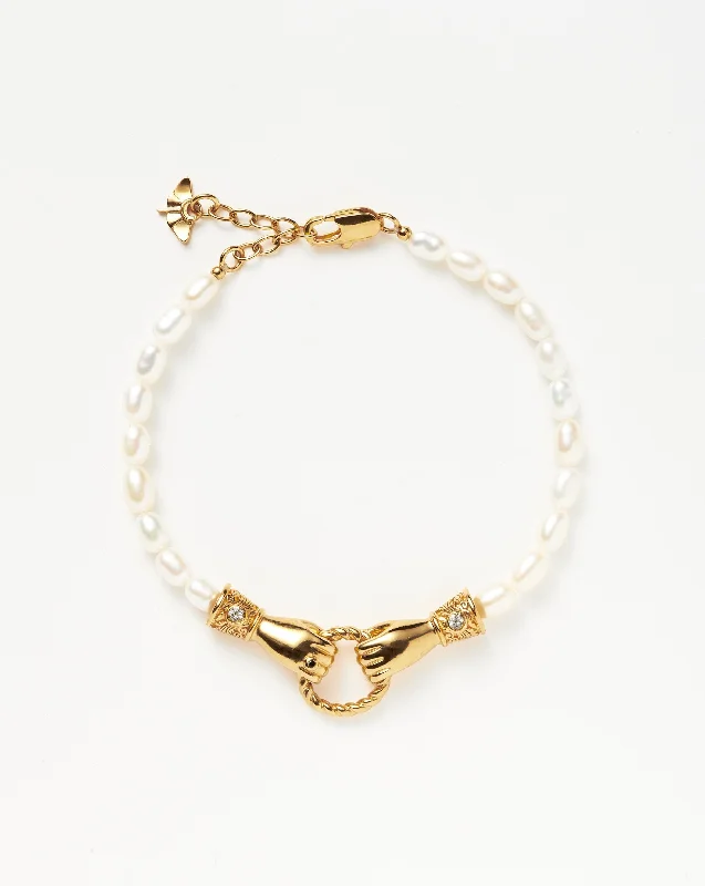 Harris Reed In Good Hands Pearl Bracelet | 18ct Gold Plated/Pearl & Black Onyx