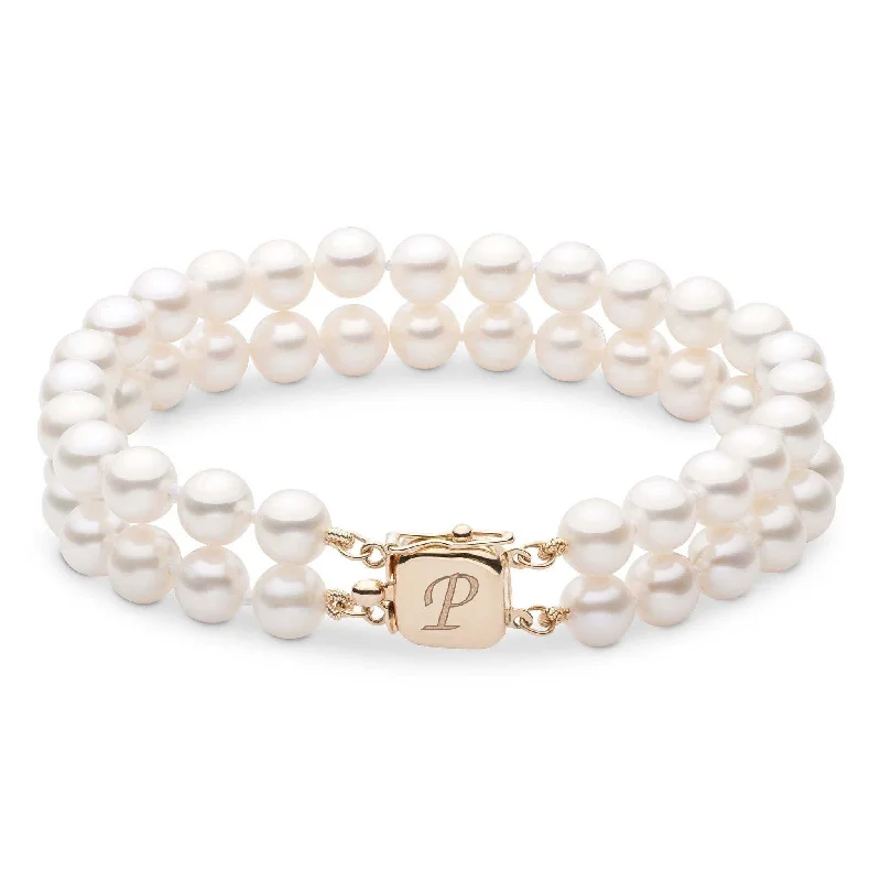 Personalized 7.5-8.0 mm AAA White Freshwater Pearl Double Strand Square Clasp Bracelet