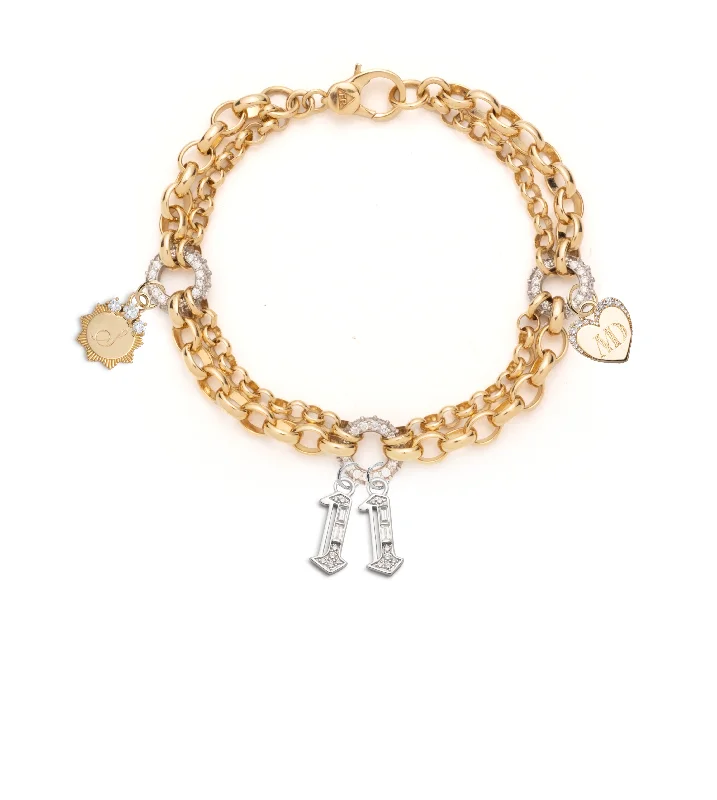 Numbers, Engravable & Pave Heart : Heavy Mixed Belcher Diamond Bracelet