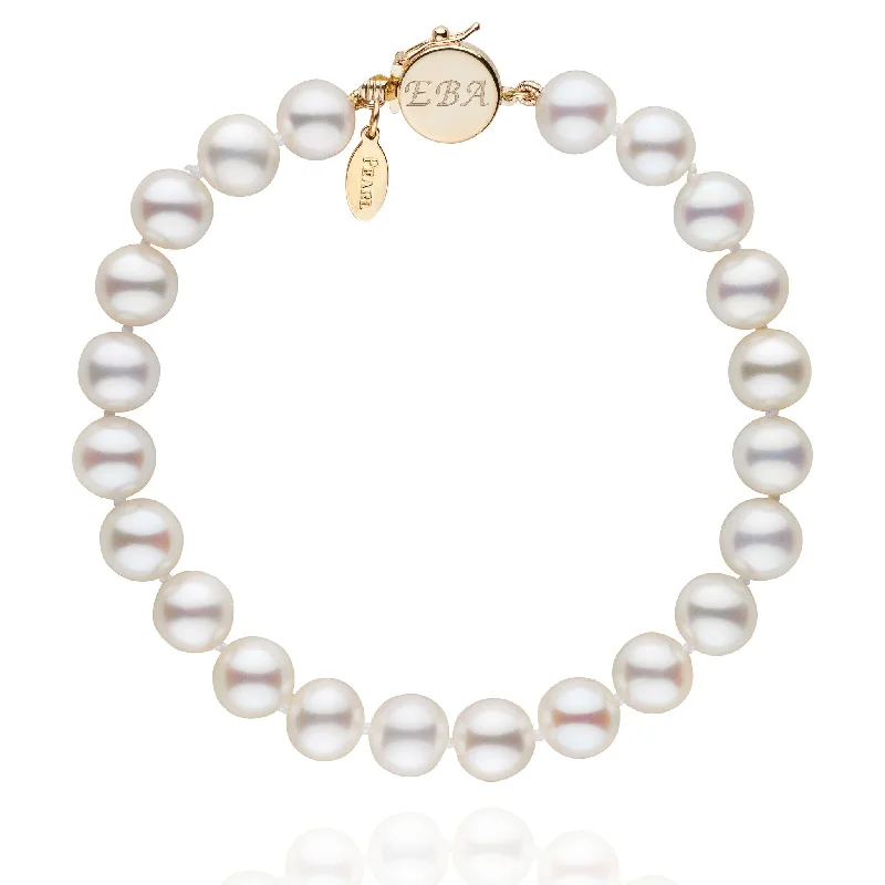 Personalized 7.5-8.0 mm White Freshadama Freshwater Pearl Circle Clasp Bracelet