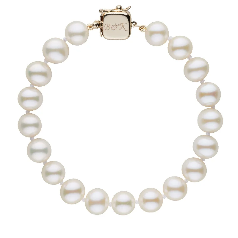 Personalized 8.5-9.0 mm AAA White Freshwater Pearl Square Clasp Bracelet