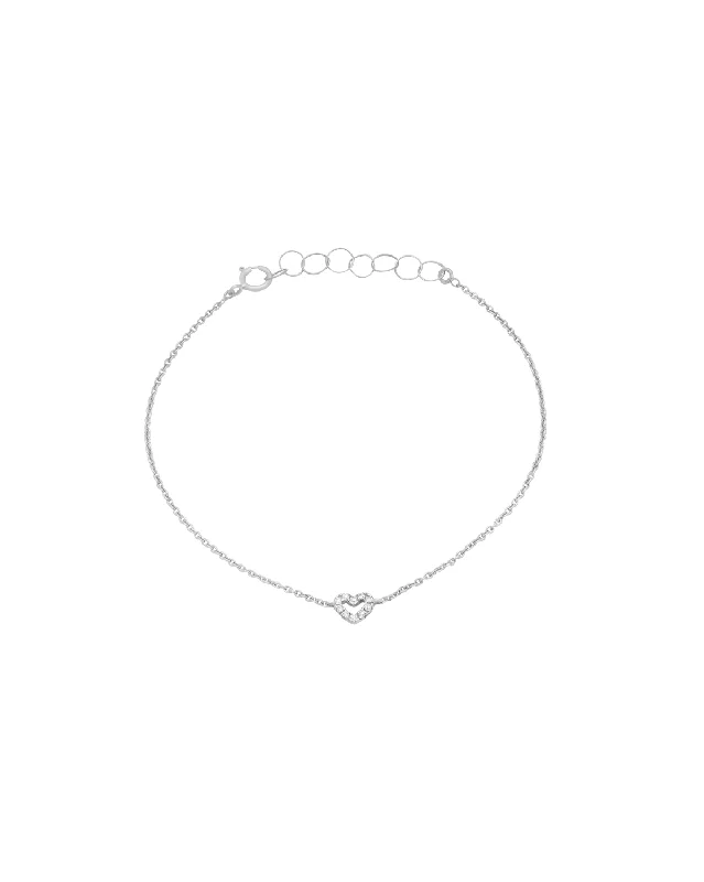 Solid Gold Diamond Heart Bracelet - White Gold