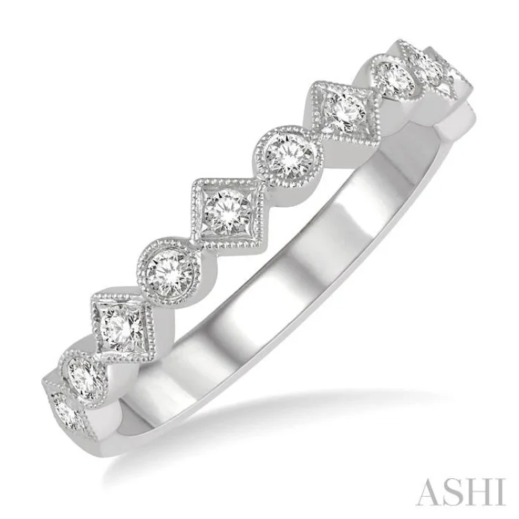 1/4 ctw Circular and Princess Mount Round Cut Diamond Stackable Band in 14K White Gold