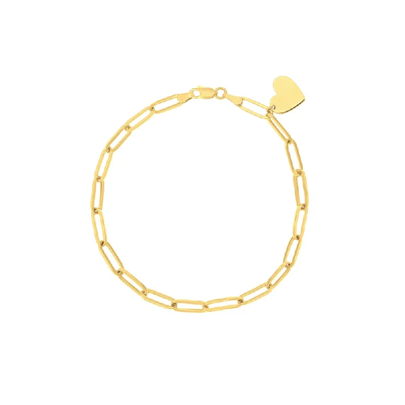 14k Gold Paperclip Bracelet with Heart Dangle