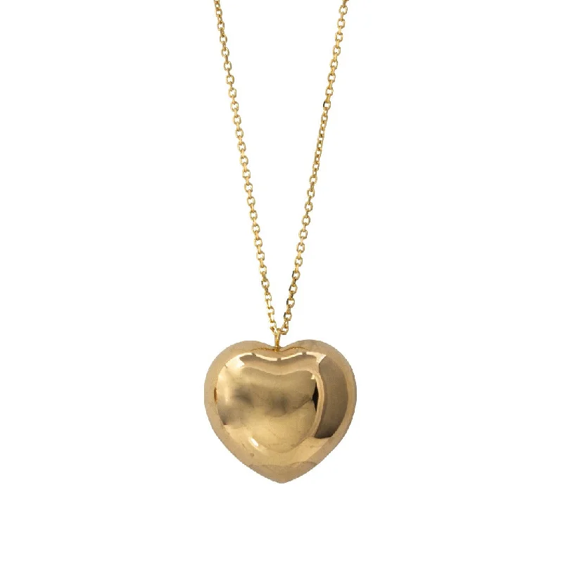 14K Yellow Gold Puffed Heart Pendant Necklace