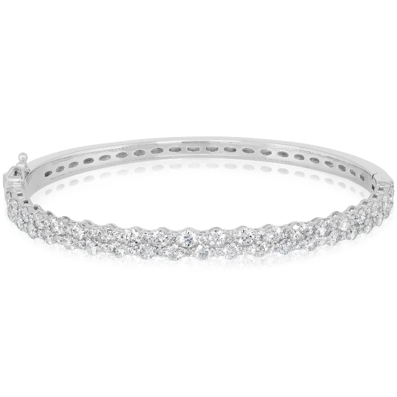 3.77 Carat Two Row Alternating Diamond Bangle Bracelet