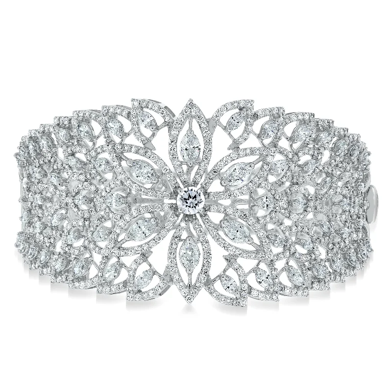 Beauvince Marquise Diamond Halo Cuff Bangle in White Gold