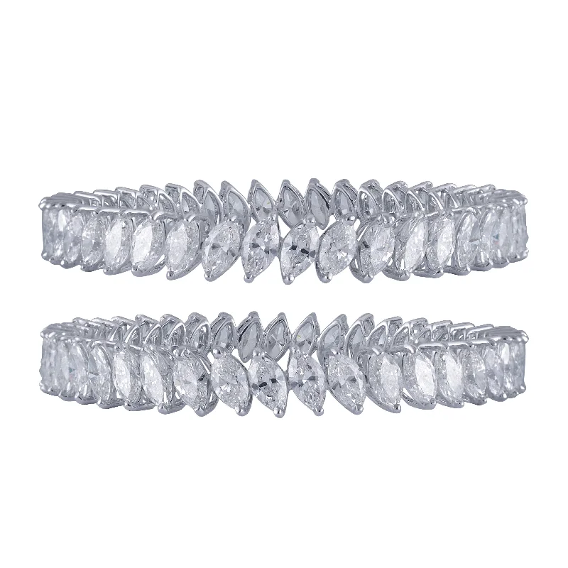 Beauvince Inaya Marquise Solitaire Diamond Bangle in White Gold