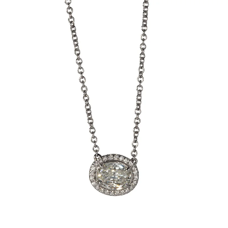 1.14ctw L’Amour Crisscut Oval Diamond Halo Pendant Necklace