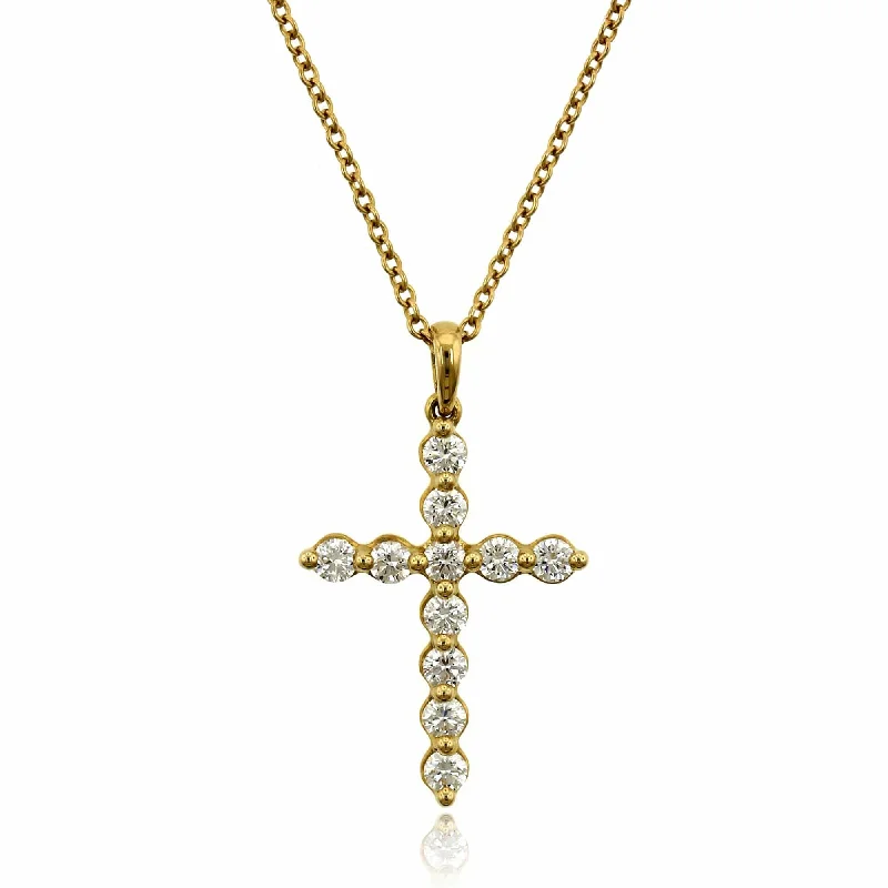 18K Yellow Gold Diamond Cross Pendant