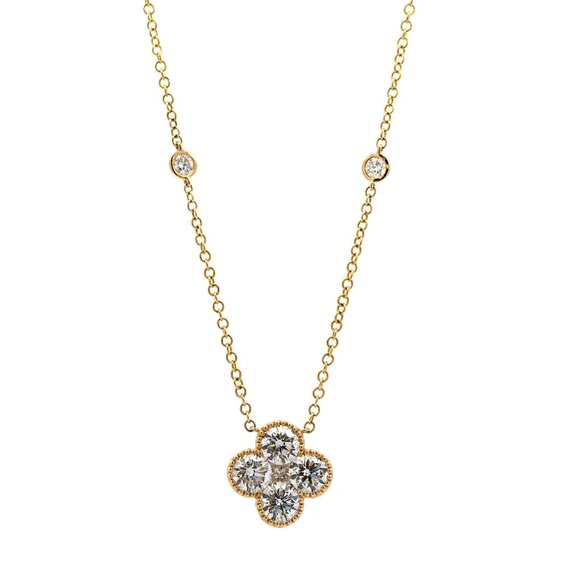 14K Yellow Gold Diamond Clover Station Necklace