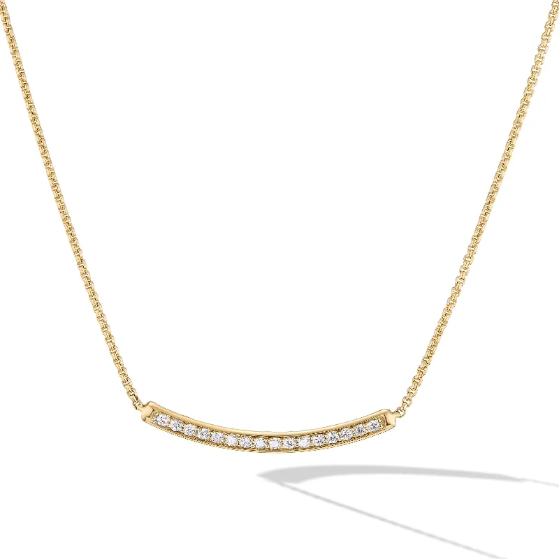 Petite Pavé Bar Necklace in 18K Yellow Gold with Diamonds, 1.25mm